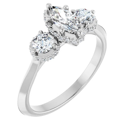 14K White Gold 3.83 CTW Cushion Three-Stone Hidden Halo Lab Grown Diamond Engagement Ring