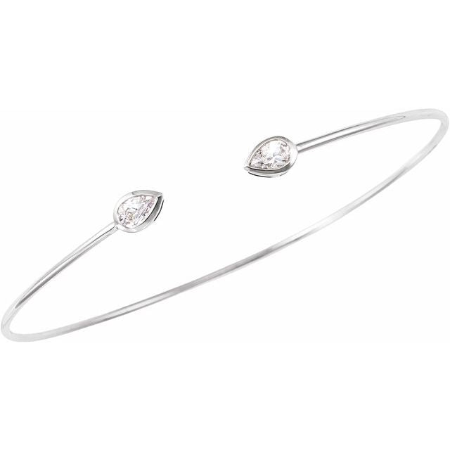 14K White Gold 0.50 CTW Pear Bezel Diamond Bangle Bracelet