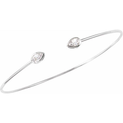 14K White Gold 0.50 CTW Pear Bezel Diamond Bangle Bracelet