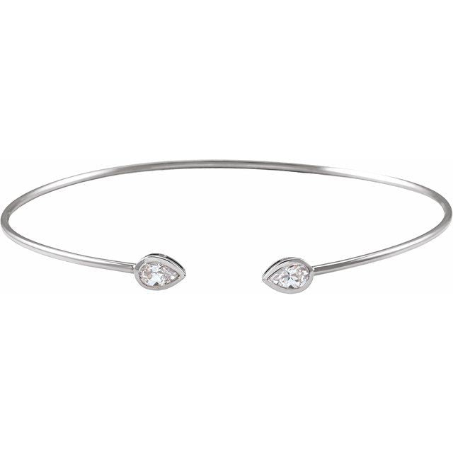 14K White Gold 0.50 CTW Pear Bezel Diamond Bangle Bracelet