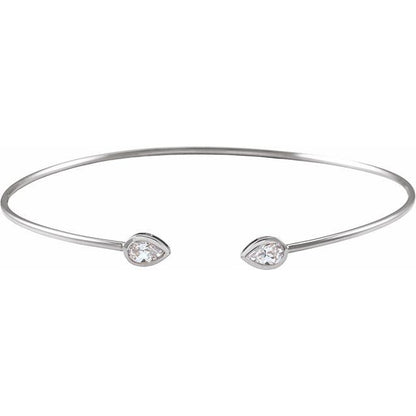 14K White Gold 0.50 CTW Pear Bezel Diamond Bangle Bracelet