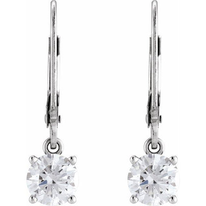 14K White Gold 1.00 CTW Round Lab Grown Diamond Lever Back Drop Earrings
