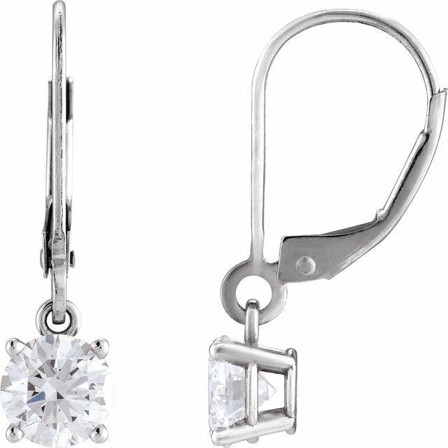 14K White Gold 1.00 CTW Round Lab Grown Diamond Lever Back Drop Earrings