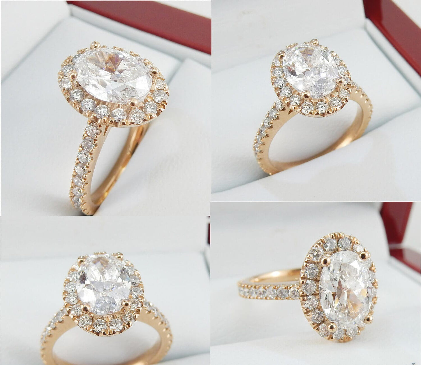 18K Rose Gold 1.70 CTW Oval Halo Diamond Engagement Ring-diamondnetjewellery