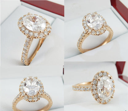18K Rose Gold 1.70 CTW Oval Halo Diamond Engagement Ring-diamondnetjewellery