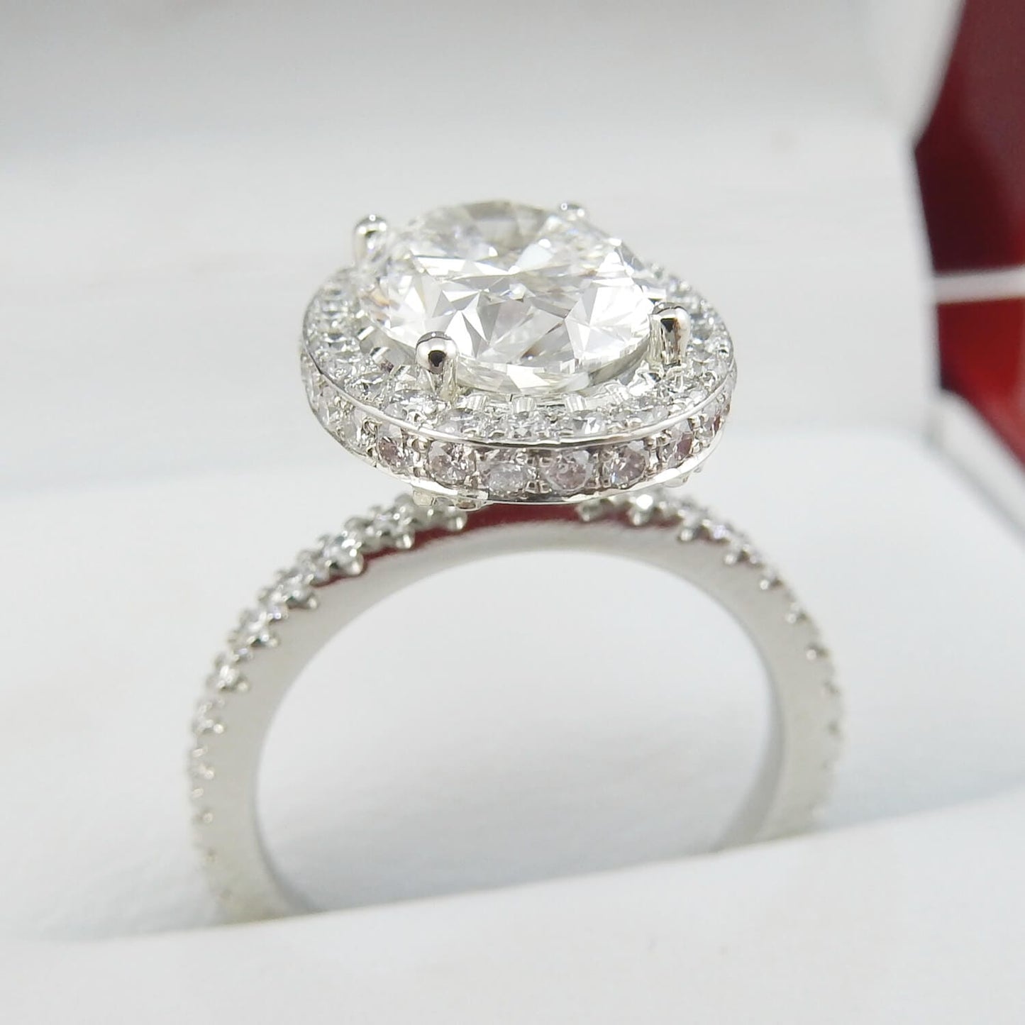 19K White Gold 2.10ct Oval Diamond Halo Engagement Ring