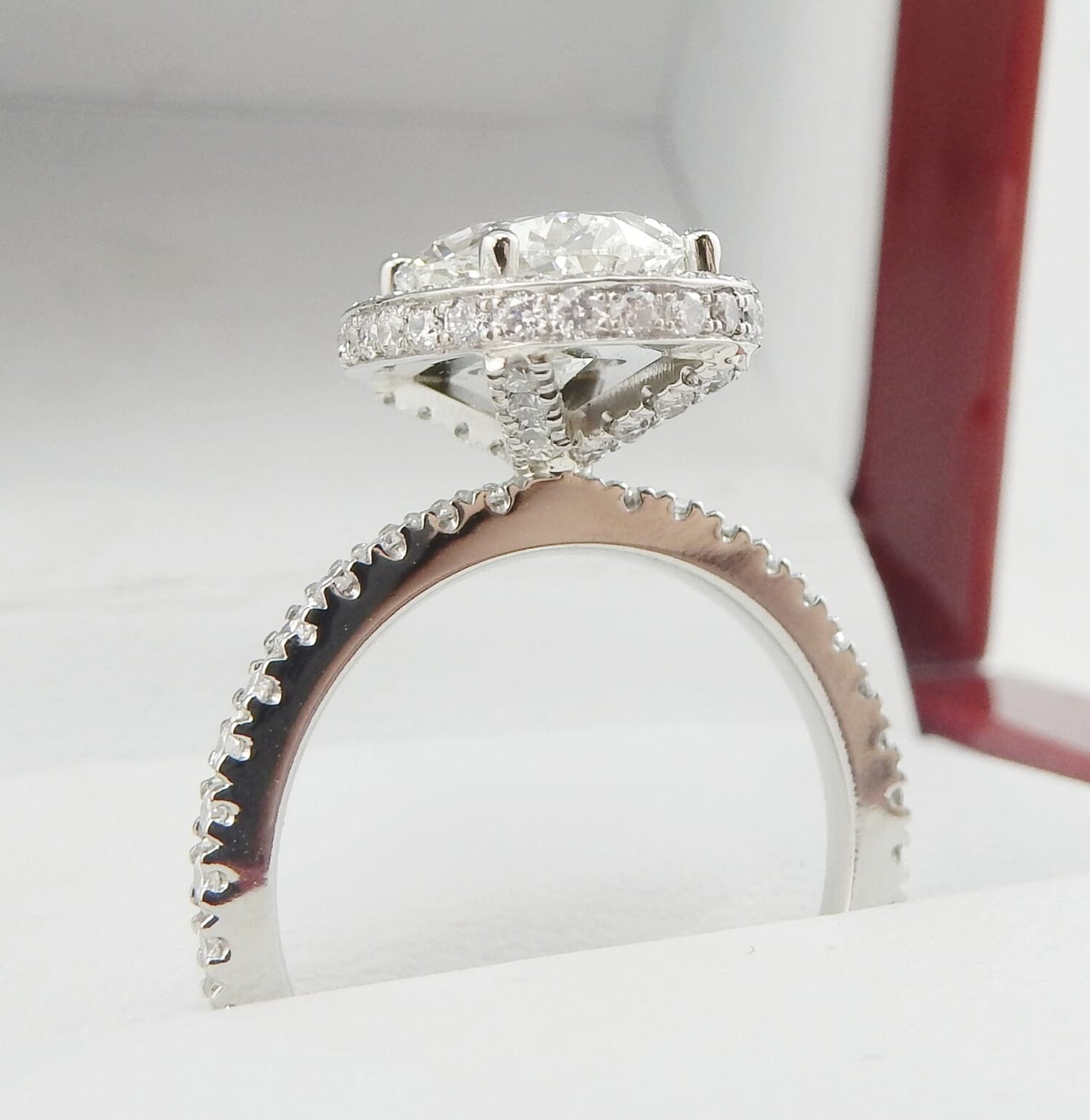 19K White Gold 2.10ct Oval Diamond Halo Engagement Ring