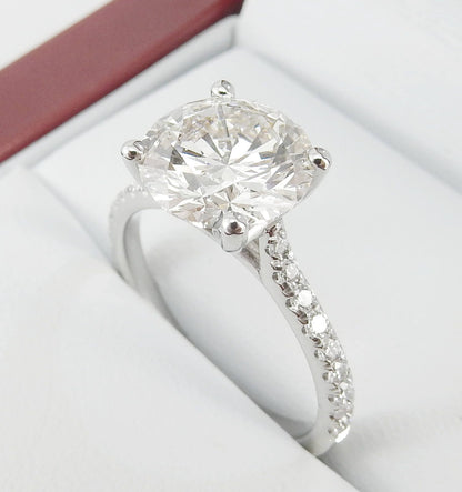 19K White Gold 2.81 CTW Round Brilliant Pavé Band Diamond Engagement Ring