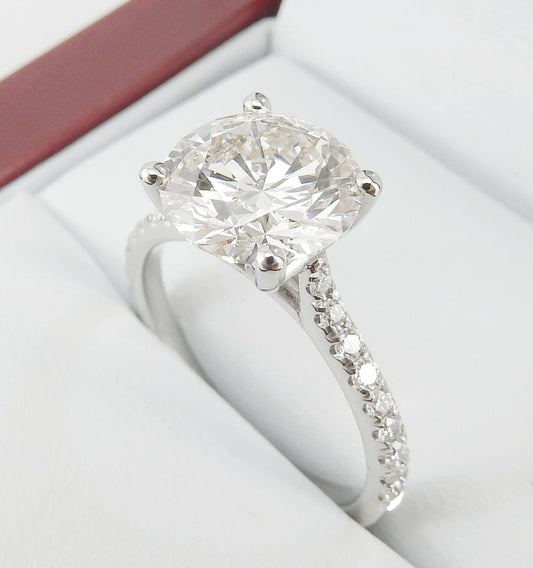 19K White Gold 2.81 CTW Round Brilliant Pavé Band Diamond Engagement Ring