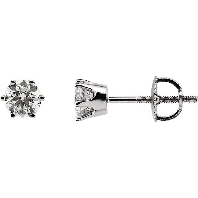 14K White Gold 0.75 CTW Round Prong-Set Diamond Stud Earrings