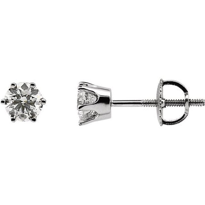 14K White Gold 0.75 CTW Round Prong-Set Diamond Stud Earrings