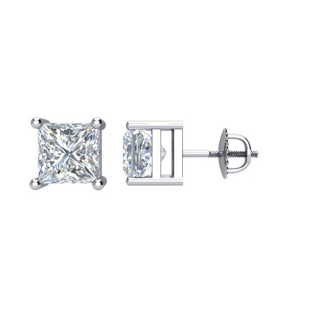 14K White Gold 0.50 CTW Princess Prong-Set Diamond Stud Earrings
