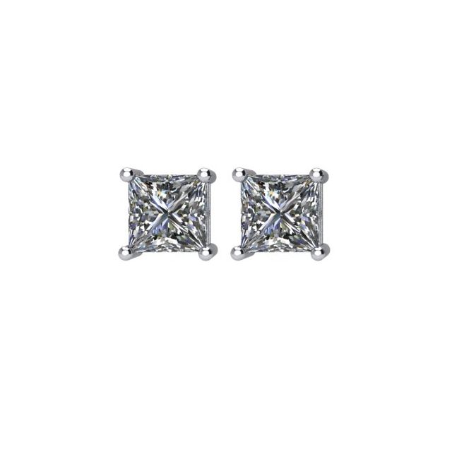 14K White Gold 0.50 CTW Princess Prong-Set Diamond Stud Earrings