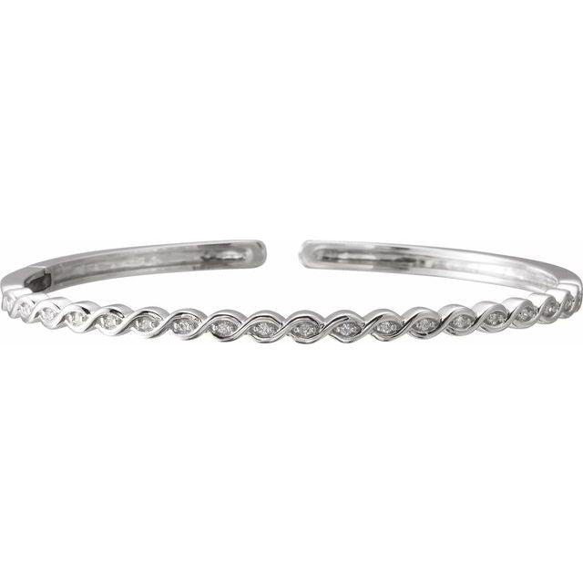 14K White Gold 0.17 CTW Round Diamond Cuff Bracelet