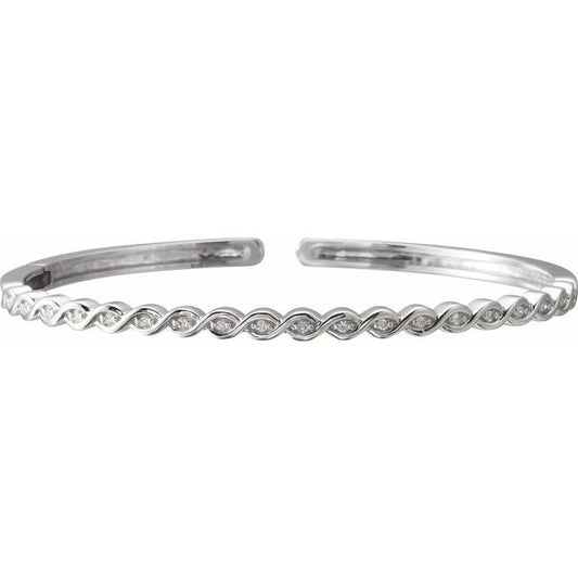 14K White Gold 0.17 CTW Round Diamond Cuff Bracelet