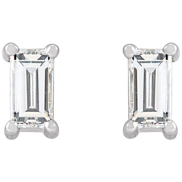 14K White Gold 0.20 CTW Baguette Prong-Set Diamond Stud Earrings
