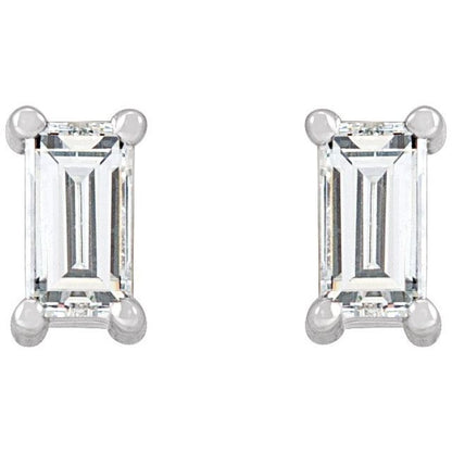 14K White Gold 0.20 CTW Baguette Prong-Set Diamond Stud Earrings