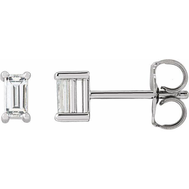 14K White Gold 0.20 CTW Baguette Prong-Set Diamond Stud Earrings