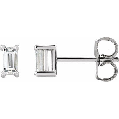 14K White Gold 0.20 CTW Baguette Prong-Set Diamond Stud Earrings