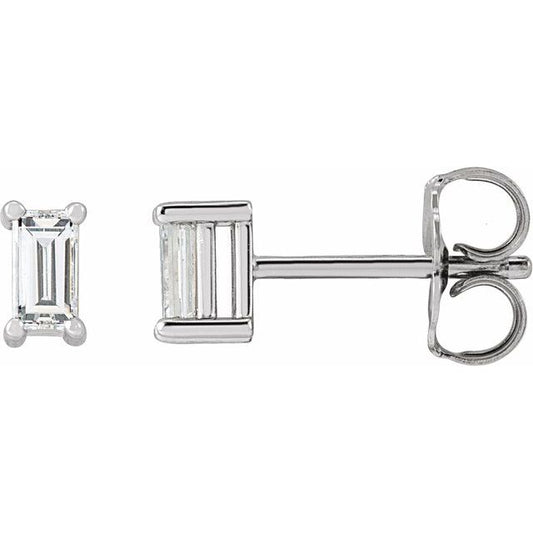 14K White Gold 0.20 CTW Baguette Prong-Set Diamond Stud Earrings