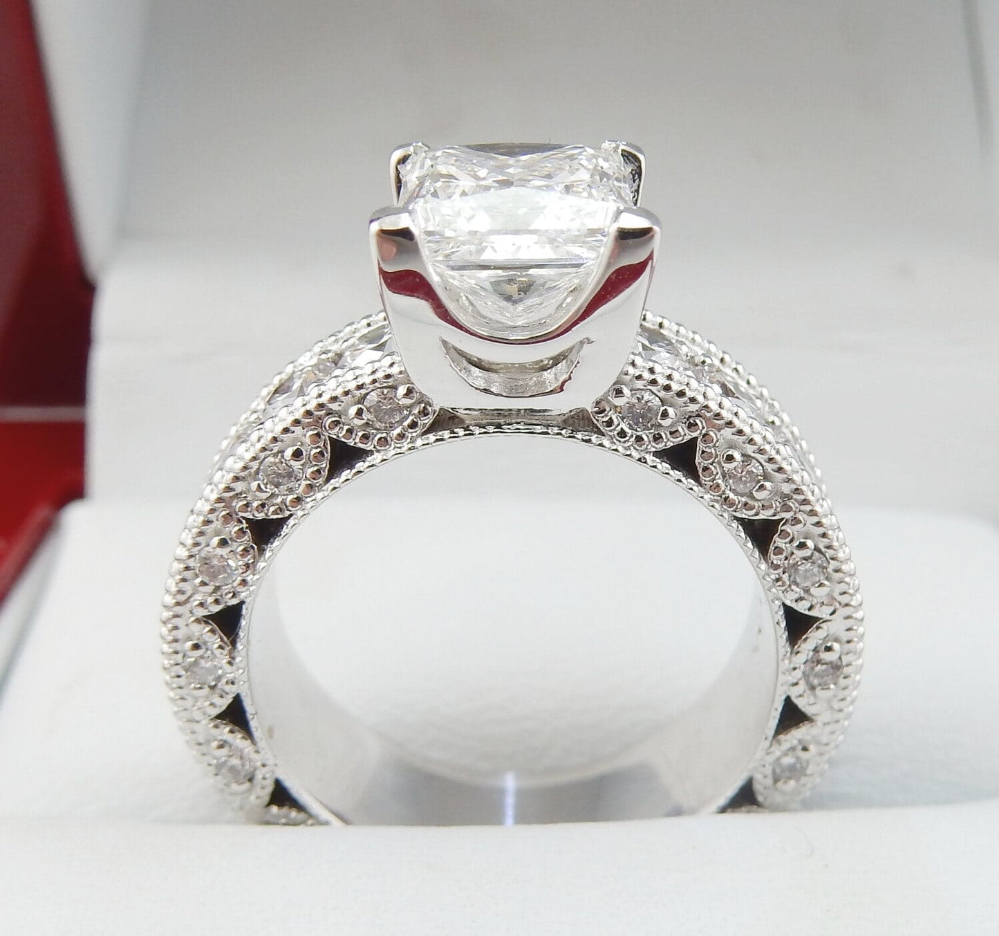 19K White Gold 2.00 CTW Princess-Cut Diamond Milgrain Engagement Ring