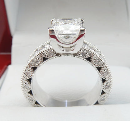 19K White Gold 2.00 CTW Princess-Cut Diamond Milgrain Engagement Ring