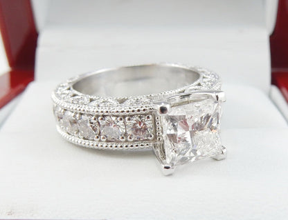 19K White Gold 2.00 CTW Princess-Cut Diamond Milgrain Engagement Ring