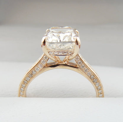 18K Rose Gold 3.02 CTW Cushion Cut Pavé Band Diamond Engagement Ring