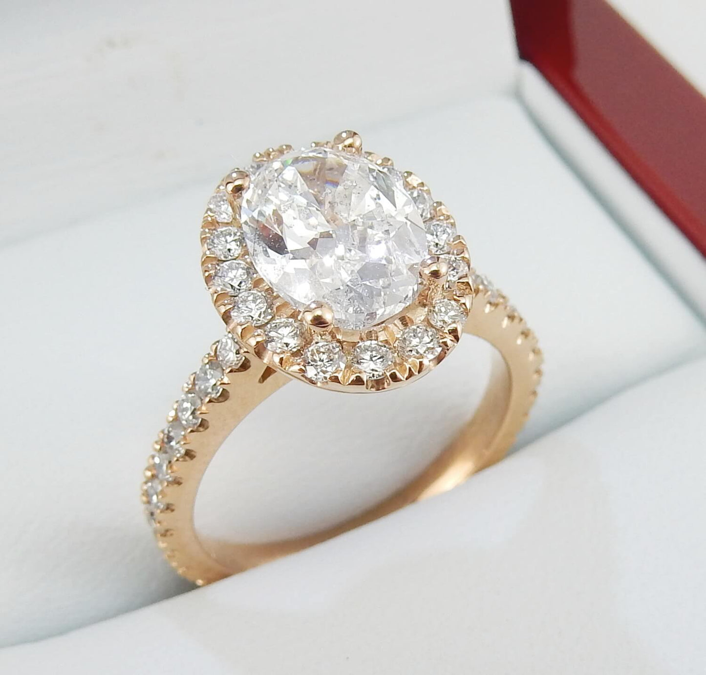 18K Rose Gold 1.70 CTW Oval Halo Diamond Engagement Ring-diamondnetjewellery