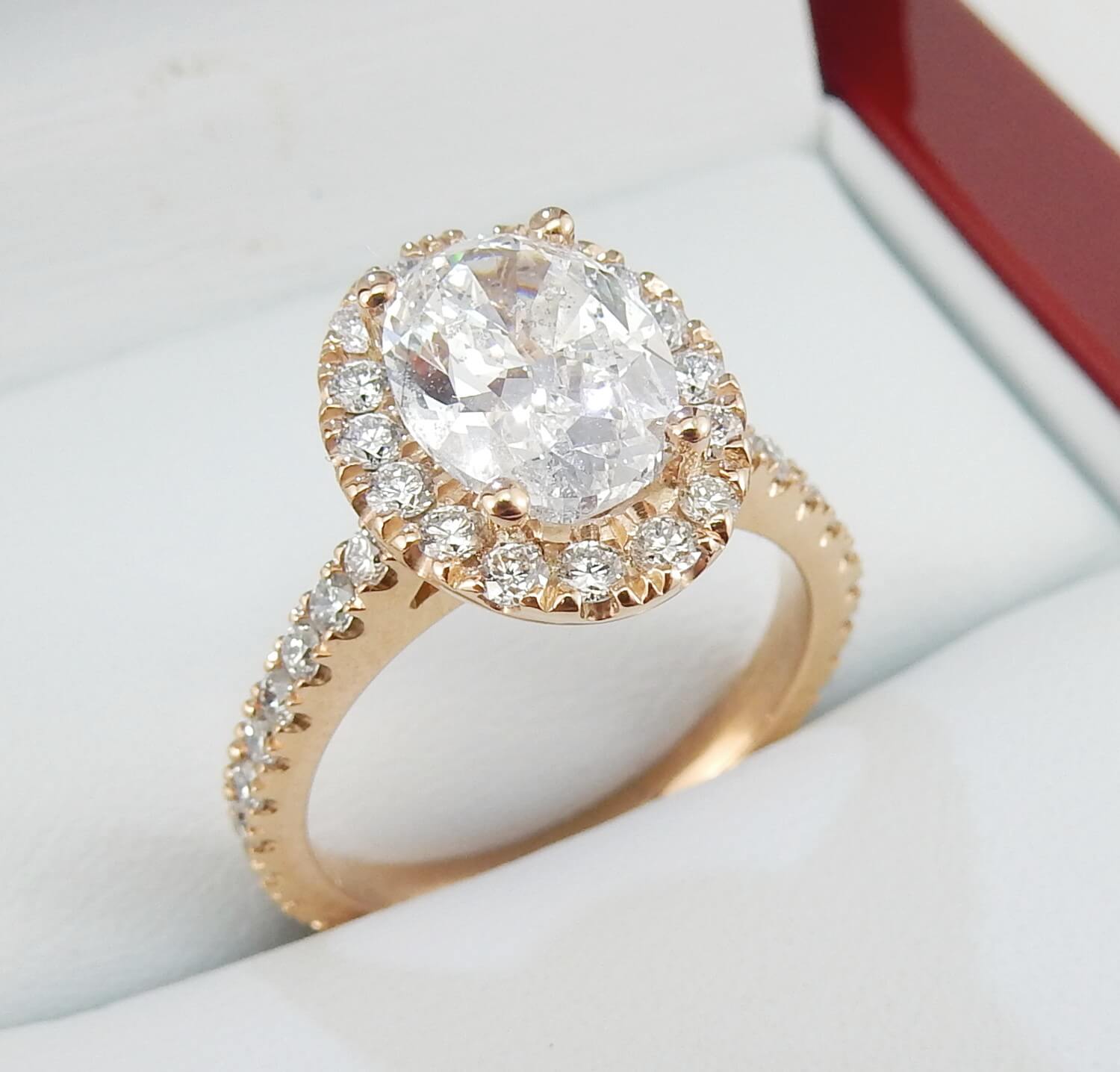 18K Rose Gold 1.70 CTW Oval Halo Diamond Engagement Ring-diamondnetjewellery