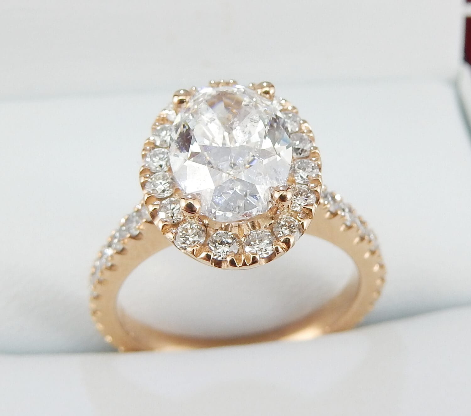 18K Rose Gold 1.70 CTW Oval Halo Diamond Engagement Ring-diamondnetjewellery