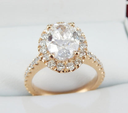 18K Rose Gold 1.70 CTW Oval Halo Diamond Engagement Ring-diamondnetjewellery