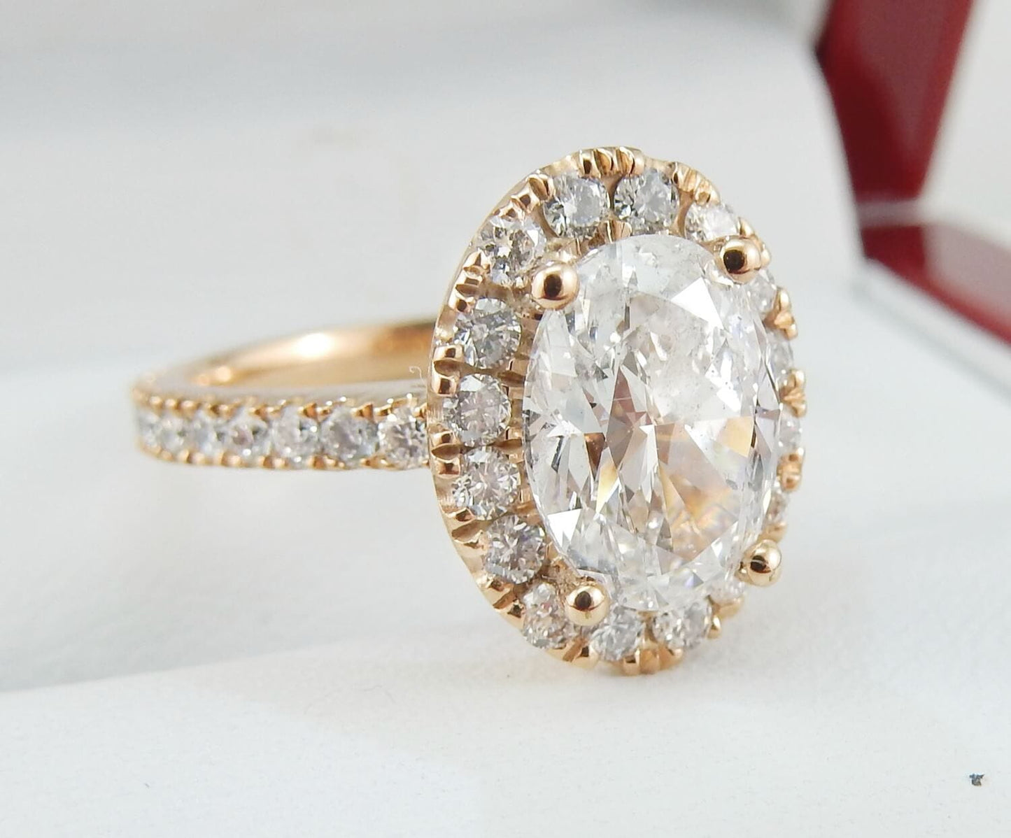 18K Rose Gold 1.70 CTW Oval Halo Diamond Engagement Ring-diamondnetjewellery