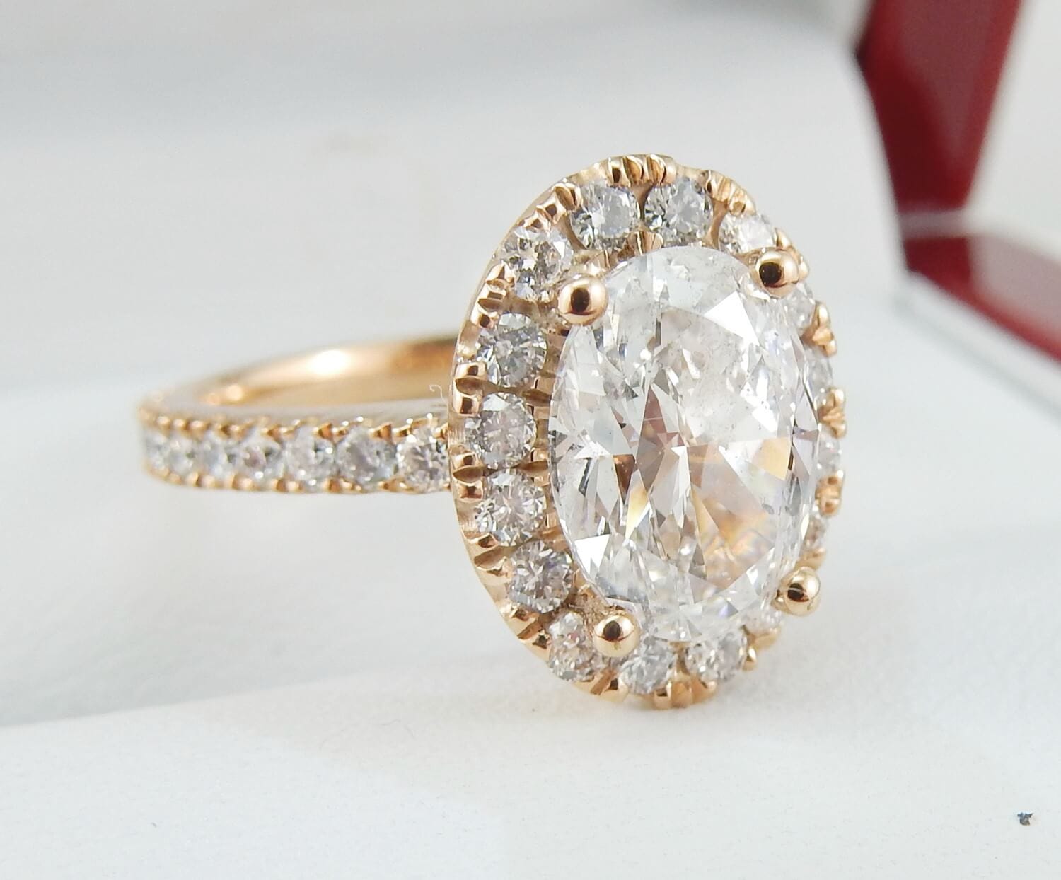 18K Rose Gold 1.70 CTW Oval Halo Diamond Engagement Ring-diamondnetjewellery