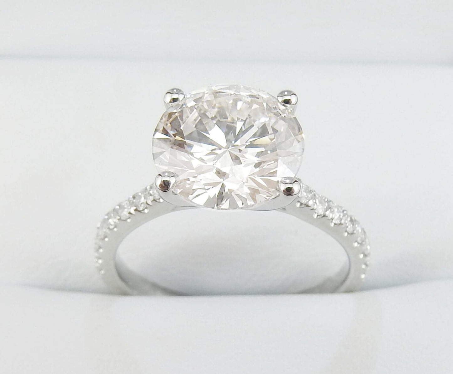 19K White Gold 2.81 CTW Round Brilliant Pavé Band Diamond Engagement Ring