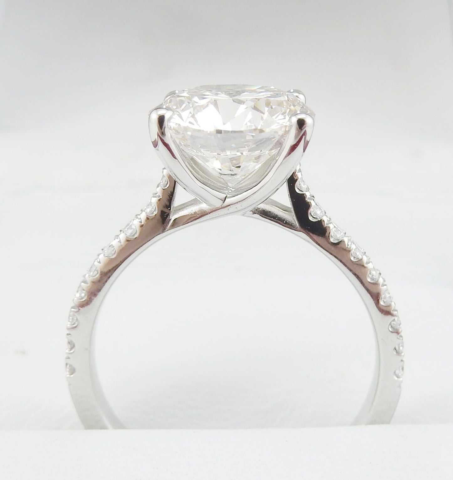 19K White Gold 2.81 CTW Round Brilliant Pavé Band Diamond Engagement Ring