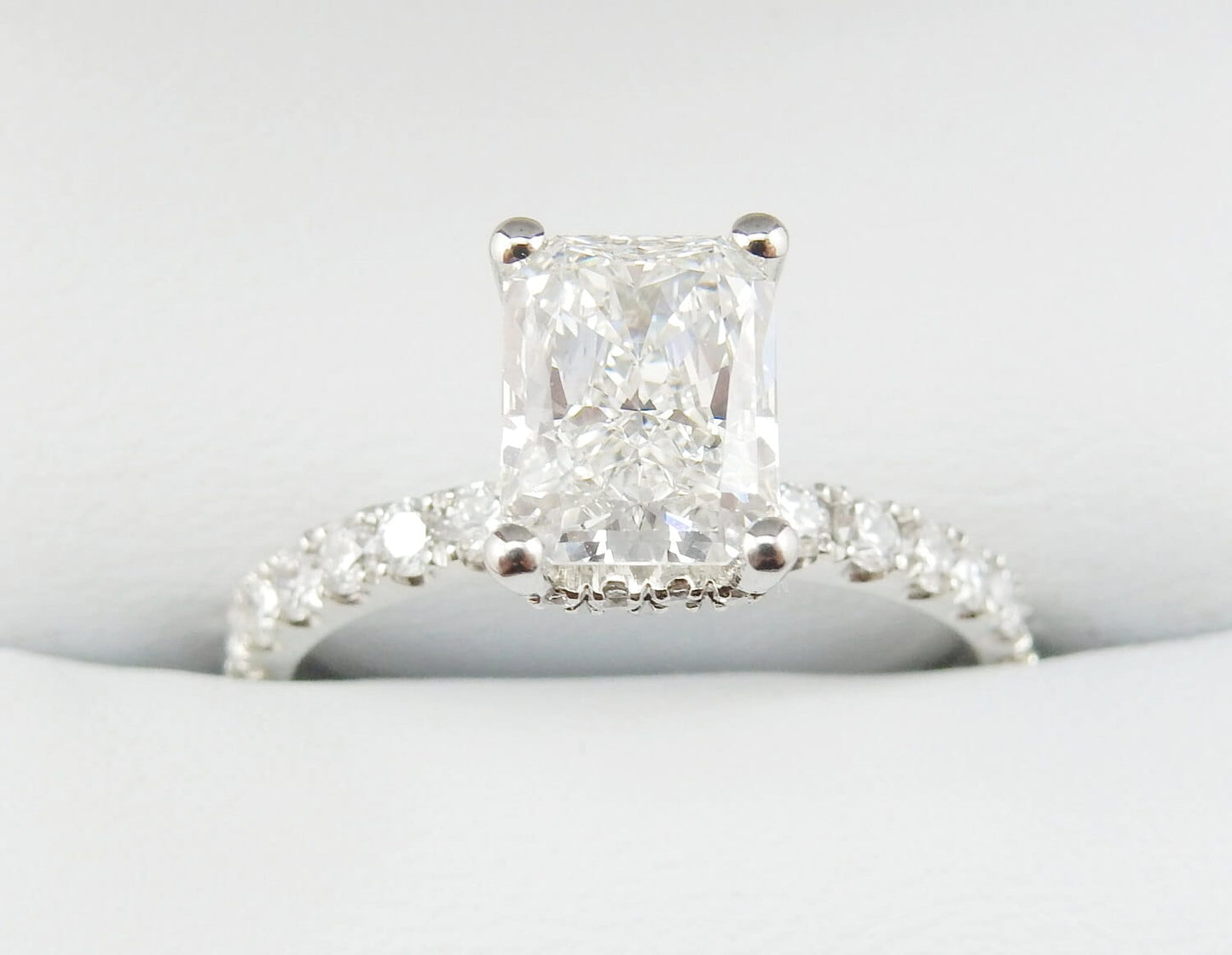 19K White Gold 1.50 CTW Radiant Cut Pavé Band Diamond Engagement Ring