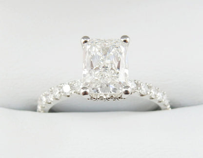 19K White Gold 1.50 CTW Radiant Cut Pavé Band Diamond Engagement Ring