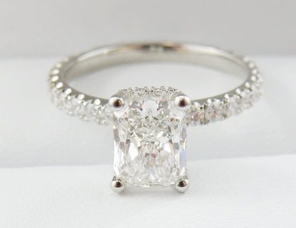 19K White Gold 1.50 CTW Radiant Cut Pavé Band Diamond Engagement Ring