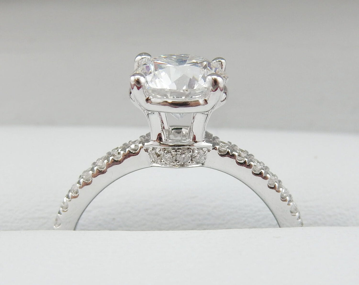 18K White Gold 1.25 CTW Round Brilliant Pavé Band Diamond Engagement Ring