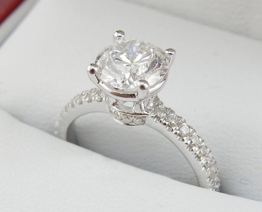 18K White Gold 1.25 CTW Round Brilliant Pavé Band Diamond Engagement Ring