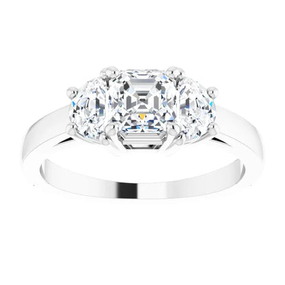 14K White Gold 1.70 CTW Asscher Three-Stone Diamond Engagement Ring