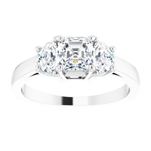 14K White Gold 1.70 CTW Asscher Three-Stone Diamond Engagement Ring