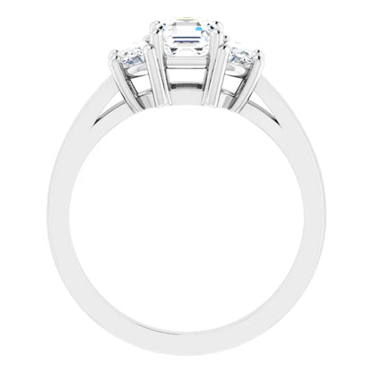14K White Gold 1.70 CTW Asscher Three-Stone Diamond Engagement Ring