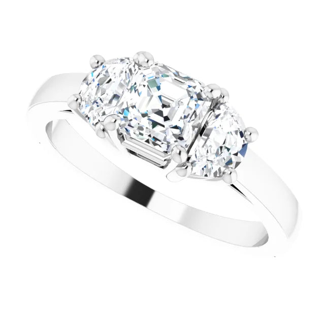 14K White Gold 1.70 CTW Asscher Three-Stone Diamond Engagement Ring