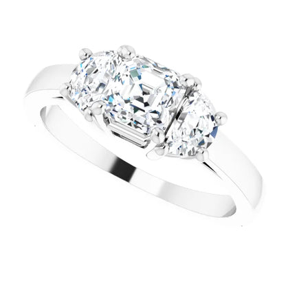 14K White Gold 1.70 CTW Asscher Three-Stone Diamond Engagement Ring