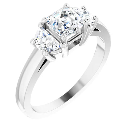 14K White Gold 1.70 CTW Asscher Three-Stone Diamond Engagement Ring