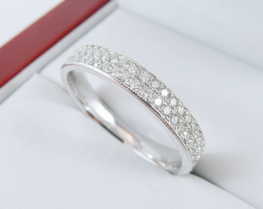 19K White Gold 3mm Pave Diamond Men’s Wedding Band