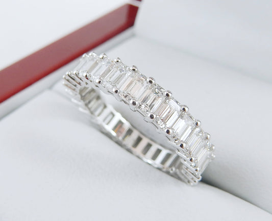 19K White Gold 3.00 CTW Emerald-Cut Diamond Eternity Band