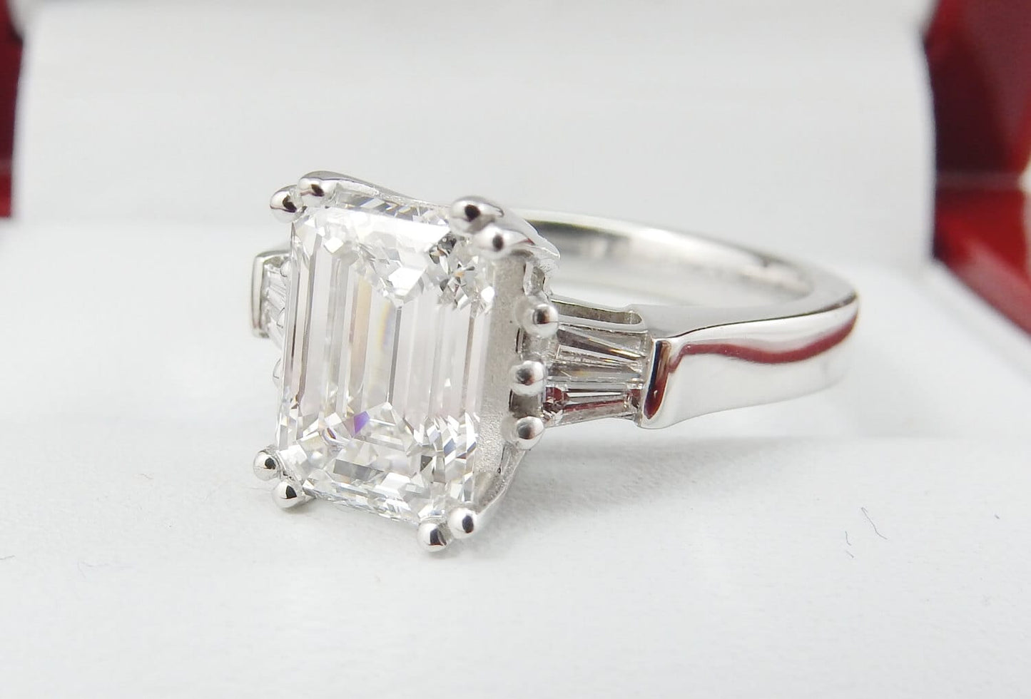 Platinum 2.05 CTW Emerald Cut Three-Stone Diamond Engagement Ring-diamondnetjewellery